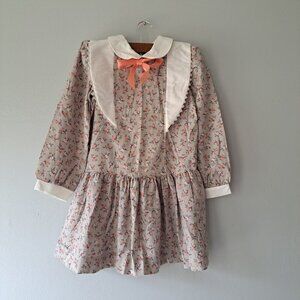 Vintage Coming Thing Girls 80s Floral Long Sleeve Classic‎ Knee Dress Size 6X